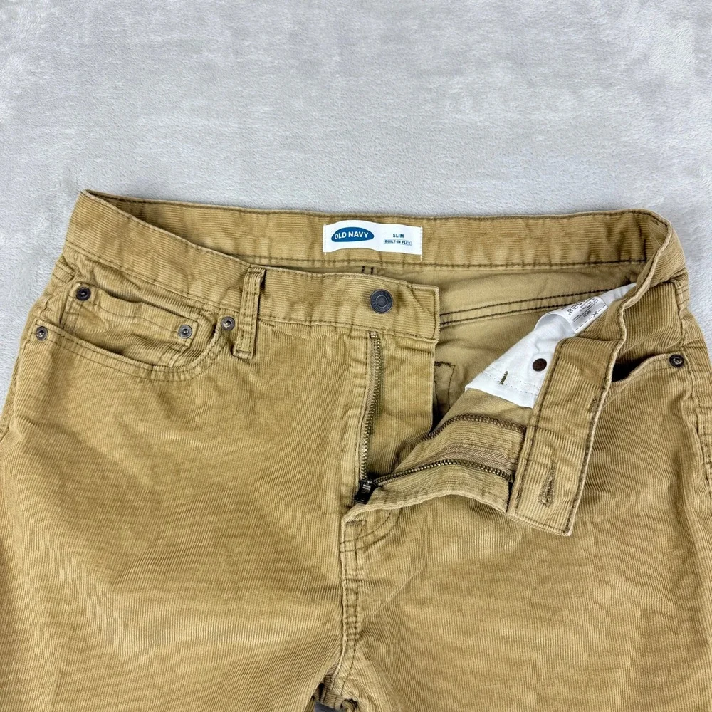 Old Navy Pants Men 34x30(29) Tan Brown Slim Built in Flex Corduroy Winter Preppy